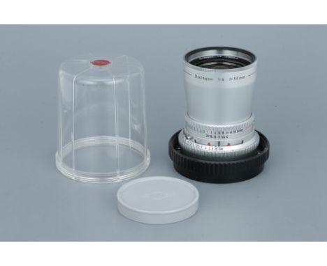A Hasselblad Carl Zeiss DIstagon C f/4 50mm Lens,chrome, serial no. 4708553, body, VG, shutter working, elements, VG, some li