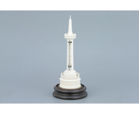 Ivory Engine Turned Thermometer,English, c.1880, engraved Chadbury Bros, Liverpool, on ebony base, mercury thermometer, minor