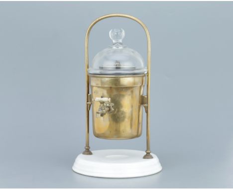 Unusual Coffee Maker,Stamped to the front 'J.S. PATENT' on ceramic base with brass water holder, glass lid with cut glass kno