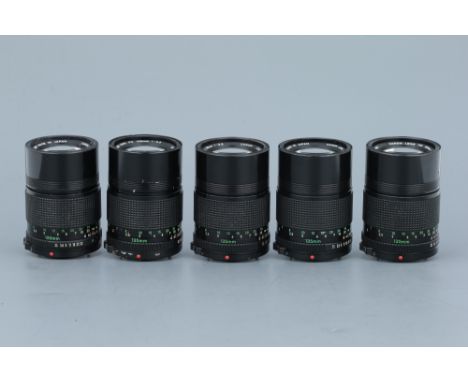 Five Canon FD f/3.5 135mm Lenses,bodies overall, G, elemenets overall, G, some with light haze or fungus (5)