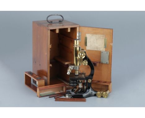 Leitz Brass Compound Monocular Microscope,German, c.1910, signed to the body tube 'E.Leitz, Wetzlar, No.153462' microscope on