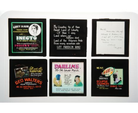 Collection of Advertising Magic Lantern Slides,English, c. 1920 plus, Various advertising magic lantern slides including Fry’