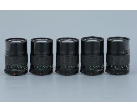 Five Canon FD f/3.5 135mm Lenses,bodies overall, G, elements overall, G, some with light haze or fungus (5)