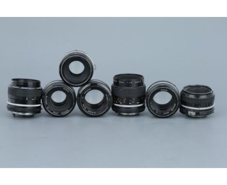 A Selection of Nikon Manual Focus Lenses,mostly 50mm with some f/1.4 examples, most require attention (7)
