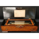 19th century Swiss rosewood & ebonised inlaid cylinder musical box, plays 8 airs, with retailers