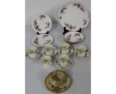 Royal Albert - Lavender Rose 3 tea plates, 4 saucers, 1 cake plate, W H Grindley - Hutton pattern 6 coffee cans, 5 saucers, N