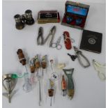 Rand no 1 opera glasses, Le Jockey-Paris binoculars, Chinese Baoding balls, selection of bottle