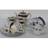 Copeland Blue 3 cups and saucers, Angel China Nagoya teapot, milk jug, sugar bowl, plus other