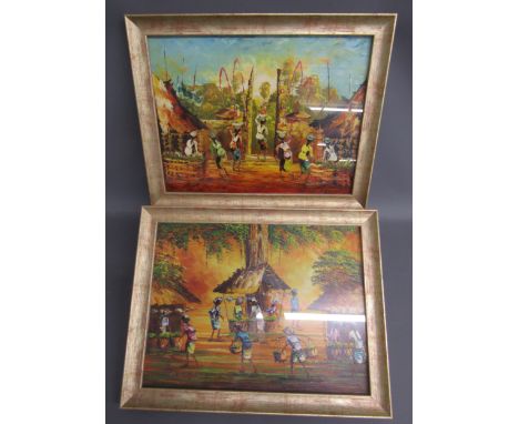 Pair of Bali oil paintings signature to lower left - both framed by John Lewis - approx. 45.5cm x 35cm