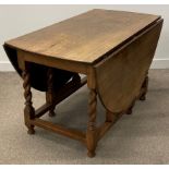 Early 18th century style gate leg table with barley twist legs 166cm by 122cm Ht 71cm