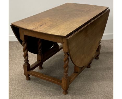 Early 18th century style gate leg table with barley twist legs 166cm by 122cm Ht 71cm