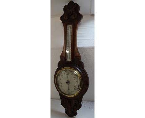 Oak aneroid barometer, glass cracked