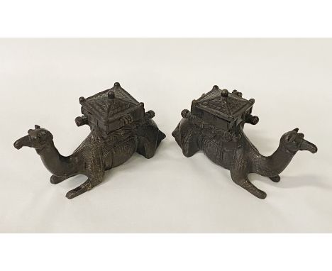 PAIR OF BRONZE CAMEL TRINKET BOXES - 13CMS (H) APPROX