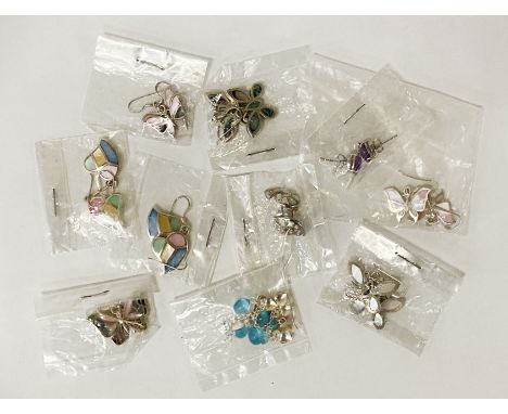 10 PAIRS OF SILVER &amp; ENAMEL EARRINGS