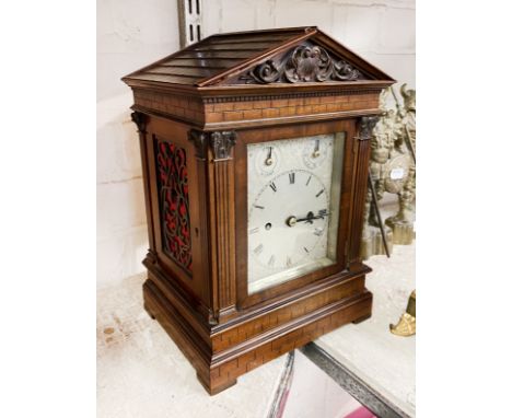 VICTORIAN DOUBLE FUSEE MINIATURE BRACKET CLOCK - WORKING - 30CMS (H) APPROX
