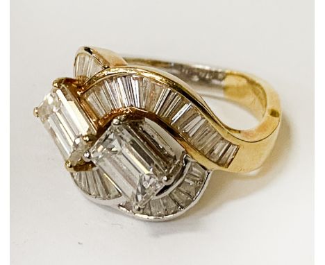 BAGUETTE CUT CLUSTER RING - SIZE P - 2 CARATS OF DIAMONDS CENTRE STONES WITH APPROX 1-1.5 CARATS OF DIAMONDS TO THE SHOULDER 
