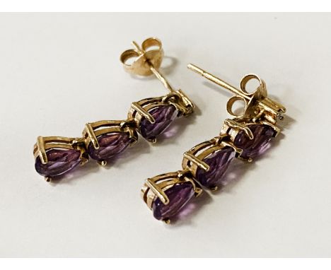 9CT GOLD AMETHYST &amp; SMALL DIAMOND STUD EARRINGS