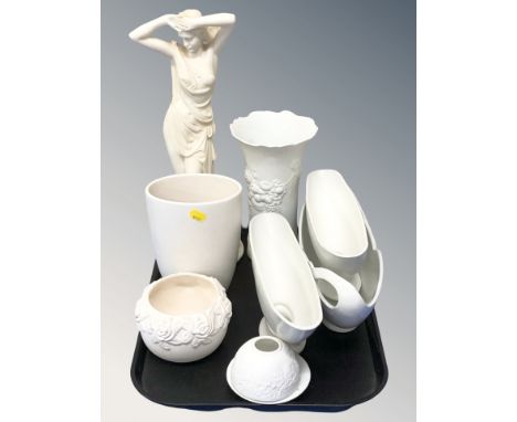 A resin classical figure of a lady, Burleigh Ware bowls, a West German kaiser vase, etc.