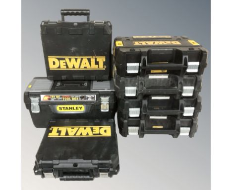 Six empty DeWalt plastic tool cases and a further Stanley toolbox.