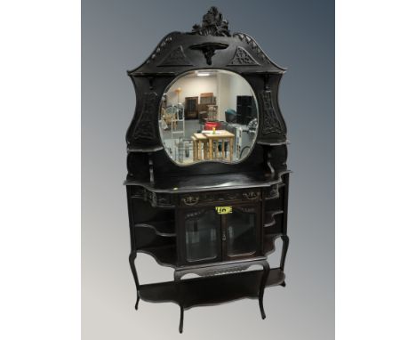 A Victorian ebonised chiffonier, 124 cm x 41 cm x 206 cm 