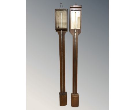 A walnut mercury barometer by F Bryde, Copenhagen, plus a further Danish stick barometer.