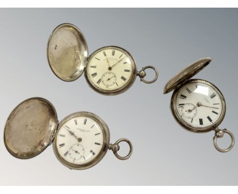 Three silver fusee hunter pocket watches by Benson, Courvoisier Brothers, Parkinson & Frodsham
