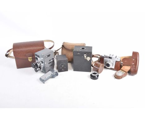A collection of camerasTo include a Brownie box camera, a Cronica 8ET movie camera, boxed Agfa camera etc.