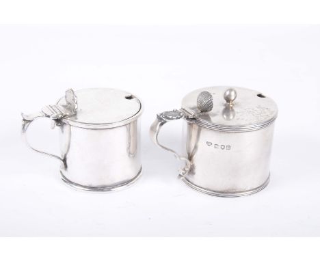 A silver condiment pot and a plated exampleThe silver pot with a spherical finial, shell motifs with a reeded border and blue