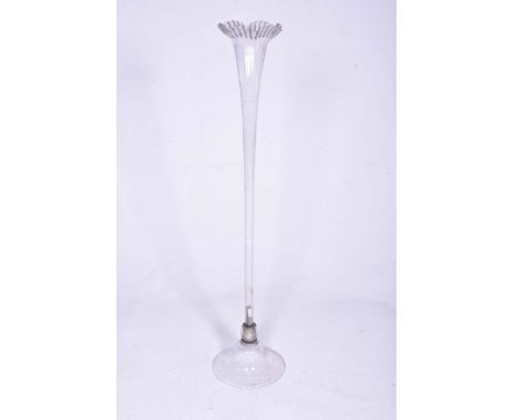 Extremely large glass vase (epergne) , early 20th CenturyThe 135cm high clear glass vase with wavy top tapering slender tube 