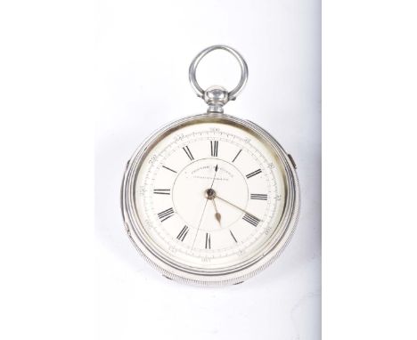 A silver chronograph pocket watchOf conventional form, with gold tone hands, hallmarked Chester