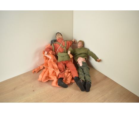 Two original 1964 Pallitoy Action Man Dolls, both clothed one having parachute