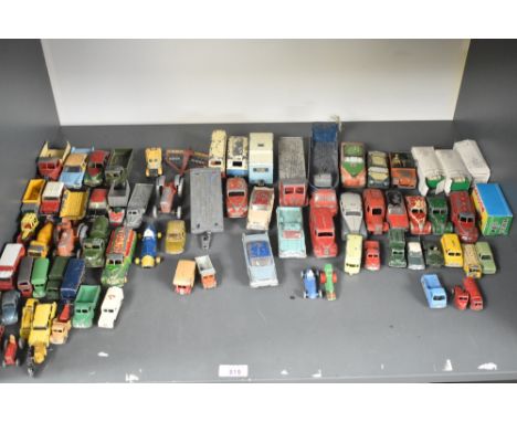 A shelf of playworn Die-casts including, Corgi, Dinky, Matchbox Lesney and similar period, 70+