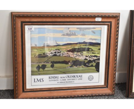 A reproduction LMS Kendal from Oxenholme Poster, Norman Wilkinson, London-Lake District Line, framed and glazed, 45cm x 37cm