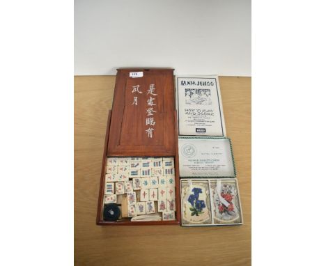 A J Jaques &amp; Son Mah Jongg set in original wooden box with instructions along with a B208 Benno Products Piatnik Playing 