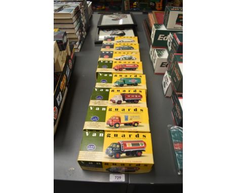 Eight Vanguard Die-casts, 1:64 scale Regents, Martini, North Eastern Board Gas, Heinz and Shell/BP, 1:43 scale VW Split Scree