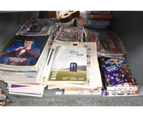 A shelf of Doctor Who Ephemera including Doctor Who Companion, Radio Times, Magazines, Activity Book etc, 150+