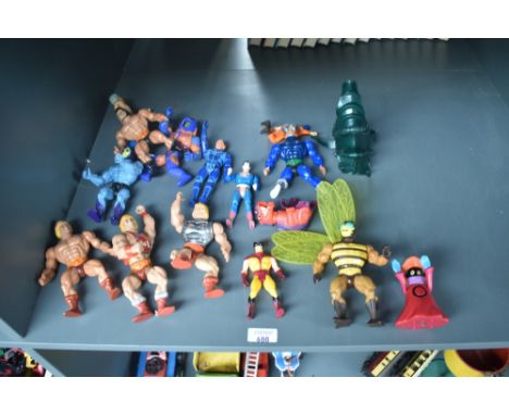 A collection of 1981 and similar Mattel He-Man Figures including He-Man x3, Skeletor, Man-E-Faces, Cyclops, Buzz Off, Mekanec