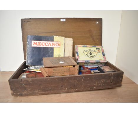 A collection of vintage Meccano in home made wooden box, Motors, Parts etc, along with loose Meccano and Instructions for No 