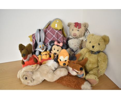A shelf of Soft and Rubber Bears and Figures including Bendy Winnie The Pooh, Pluto, Minnie Mouse and Bugs Bunney, modern Ste