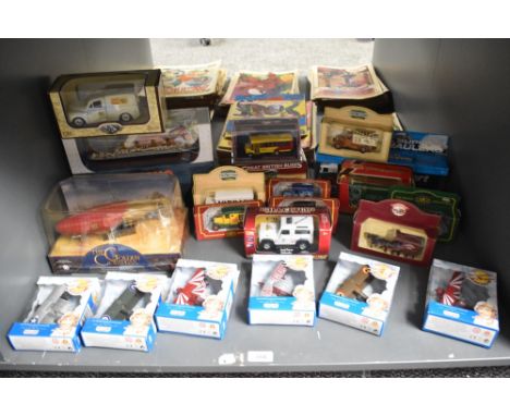 A shelf of modern Die-casts including Corgi The Golden Compass Magisterium Sky Ferry, Claytown Titanic, Lledo Days Gone Aviat
