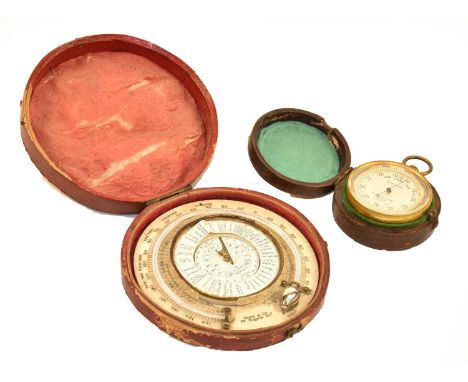 1 3/4" diameter dial (cased) together with Ross &amp; Co. Circular thermometer with compass on ivory base 4" diameter (cased)