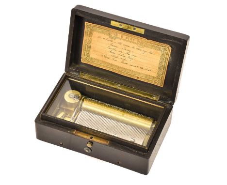 circa 1850, Serial No. unknown, playing 6 obscure Scottish airs, with early single-section comb, Geneva stopwork, tunesheet, 