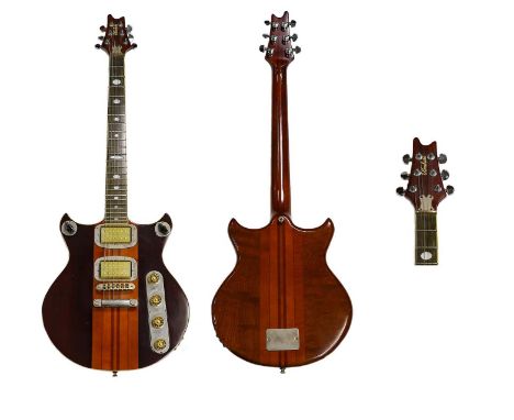 FX109 with neck through body design, all mahogany construction, two humbucker pickups, four control dials and two rotary swit