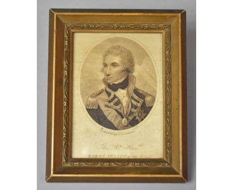 A Miniature 19th Century Portrait Printed on a Silk Entitled 'The Right Honorable Baron Nelson of the Nile', In a Gilt Frame,