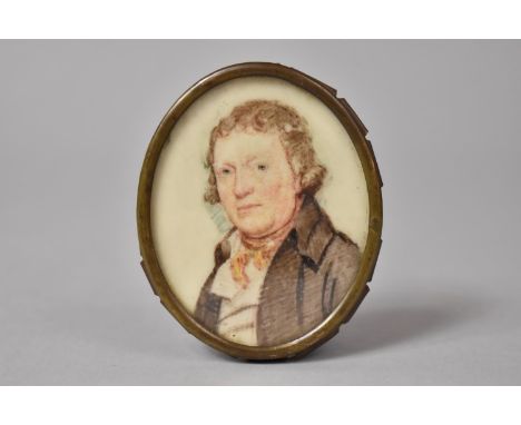 A 19th Century Miniature Portrait on Ivory Depicting Gent, 5cm Wide x 6.5cm high 