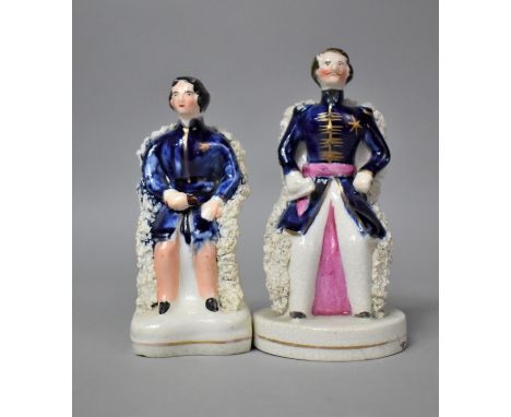 Two 19th Century Staffordshire Pottery Portrait Figures of Prince Albert Sitting in an Upholstered Throne Chair, the Tallest 