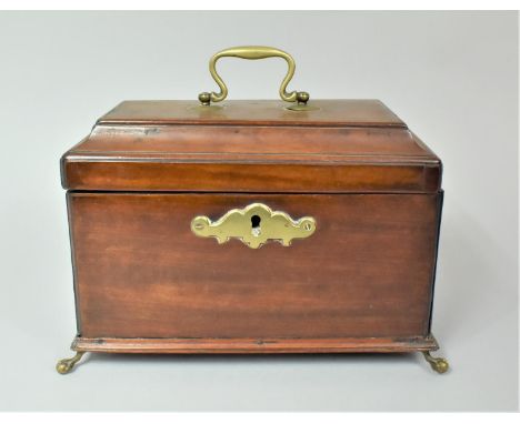 A George III Mahogany Sarcophagus Shaped Tea Caddy with Hinged Lid to Three Section Interior. Side Lifts to Reveal Secret Dra