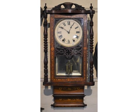 A Late 19th/Early 20th Century American inlaid Rosewood Wall Clock, 85cms High