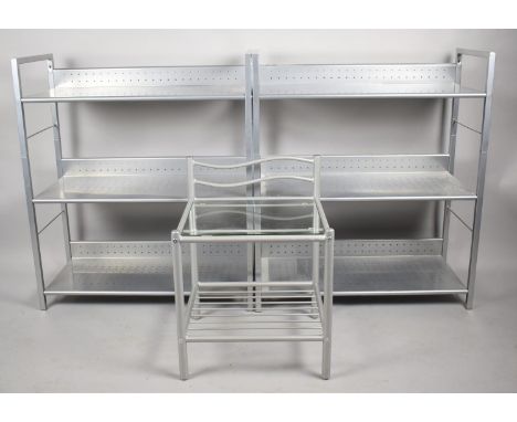 A Pair of Modern Metal Galleried Three Shelf Metal Storage Racks, Each 80cm wide, Together with a Small Stand 