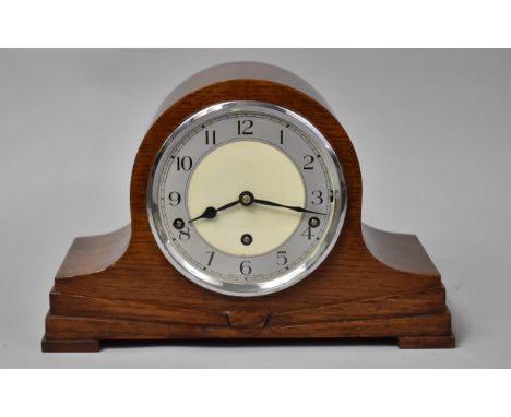 An Art Deco Oak Cased Mantle Clock with Westminster Chime Movement by Garrard with Key and in Working Order, 33cm Wide 